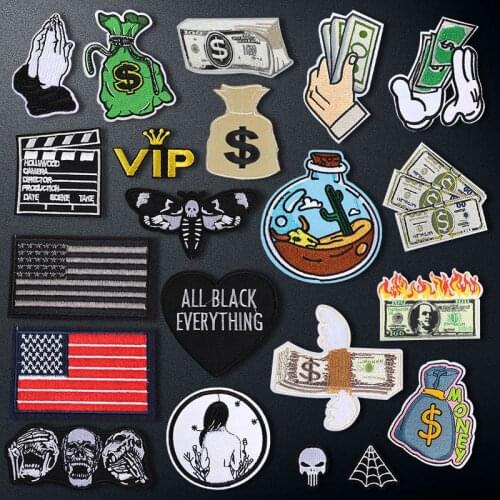 Punk Dollar Badges Clothe Embroidery Patch Applique Ironing Clothing Sewing Supplies Decorative Patches For Clothing