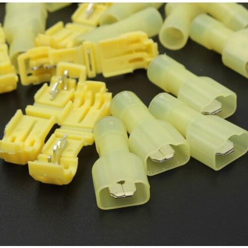 100PCS Yellow T-Tap/Male Insulated Terminals 4.0-6.0mm2 Quick Splice Wire Terminal Connectors Combo 12-10 AWG