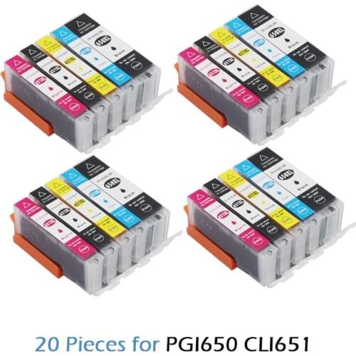 20pcs PGI 650 CLI 651 Compatible ink cartridges for Canon Pixma MG6360 MG6460 iX6860 iP8760 MX726 MX926 printer PGI650 CLI651 XL