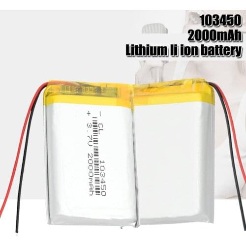 3.7V Lipo cells 103450 2000mah Lithium Polymer Rechargeable Battery For Bluetooth speaker GPS navigator headset DVD recorder