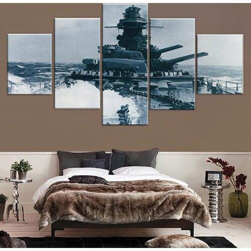 5 Panel Battleship Bismarck Naval Military Canvas Printed Painting For Living Room Wall Art Home Decor HD Picture Artwork Poster