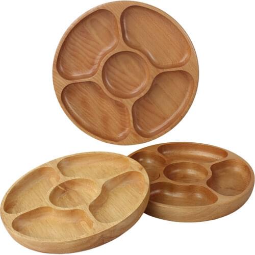 Jaswehome Round Wood Plate Rubberwood Beech Wood Snacks Fruit Dishes Plates Solid Wood Serving Tray Household Wood Pan Plate