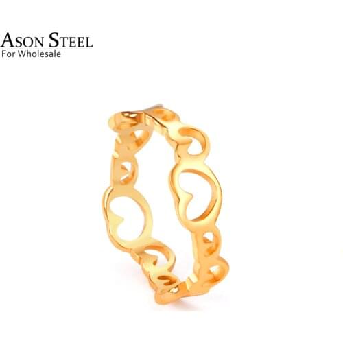 ASONSTEEL Gold Color Size 6-9 Openwork Heart Ring 316L Stainless Steel Ring for Women Men Jewelry Gift Fashion Jewellery