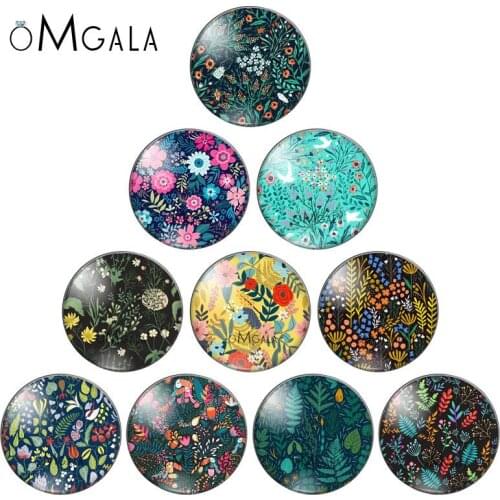 Beautifu Flowers Plants Illustration Round Glass Photo Cabochon 12mm 16mm 18mm 20mm 25mm DIY Keychain Earrings Jewelry Findings
