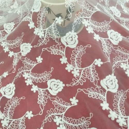 Off-white mesh Cloth Flower Full Embroidered Lace Fabric Handmade DIY Clothes Accessories Width 130cm 1Yard