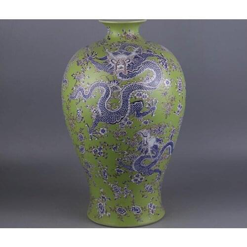 Free shipping Antique Chinese Style Jingdezhen Green Porcelain Dragon Flower Vase For Home Office Decor