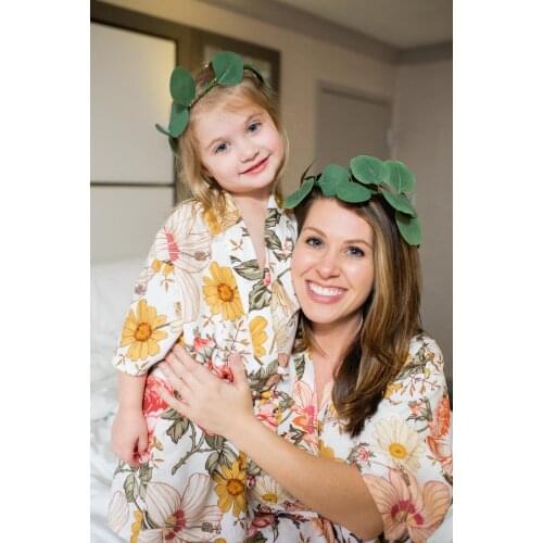 Blotona 1PC Women Kids Pajamas, Family Matching Floral Bathrobe, Long Sleeve V-Neck Loose Lace-up High Waist Slimming Robe