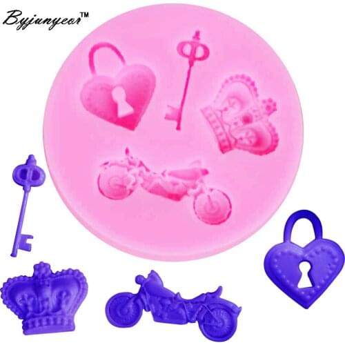 Byjunyeor M184 Cake Mold Key Motor Heart Crown UV Resin Silicone Mold Fondant Chocolate Candy Lollipop Crystal Epoxy Soft Clay B