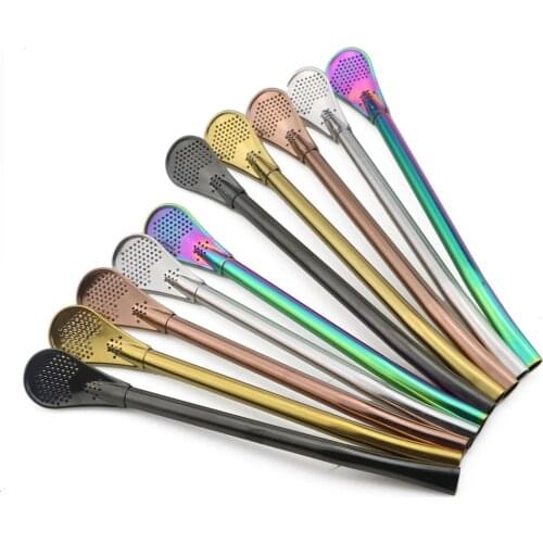 Straws Gourd Strainer Cocktail Shaker Drinking Straw Teaspoon Stainless Steel Coffee Filtered Scoops Bar Party 1 Piece