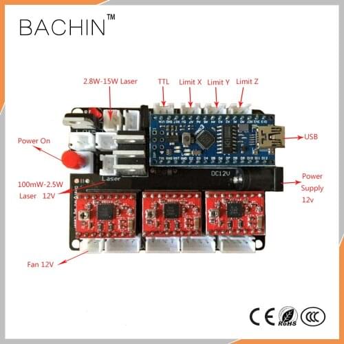 CNC 3axis Control Board Laser Driver USB CNC Laser Cutter Engraver Controller Panel Stepper Motor Driver Support CNCC/GRBL