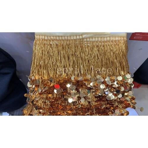 Cou003# 10 yards/bag 8-9 cm width golden pendents beads ribbon fringe tassel for garment/decorative/wedding bridal gown dress