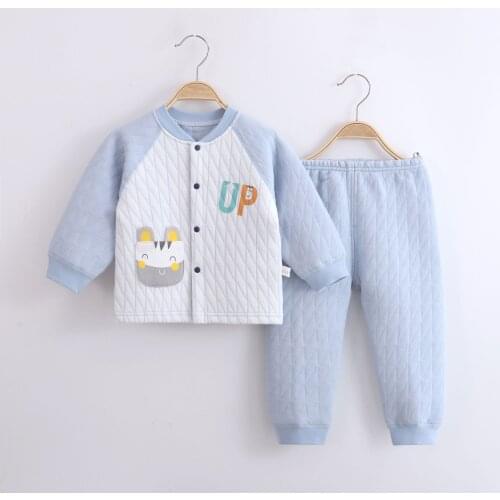 Childrens underwear suit boneless babys three-layer warm open suit