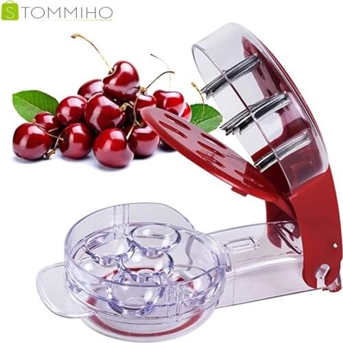 STOMMIHO 6 Hole Cherry Pitter Cherries Corer With Container Kitchen Gadgets Pitting Tool Olive Stoner Remover