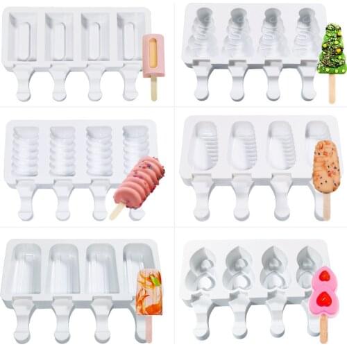 Summer 4 Cavity Silicone Popsicle Molds Ice Cream Moulds Cube Tray Dessert Tools Kitchen Bar Supplies