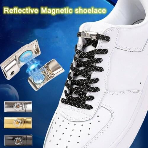 1Set Magnetic Reflective Shoelaces Flat Elastic Shoe Laces No Tie Shoelace Lazy Laces Safety Quick Lock Black Shoes Lace Strings