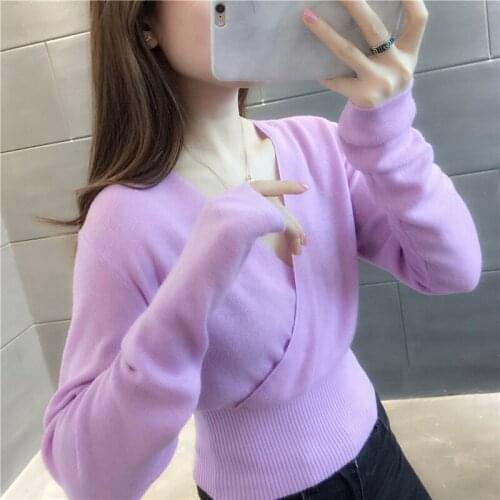 On the 7th, 19741 (6, 7) make pure color brief paragraph sets crossover v-neck sweater 50