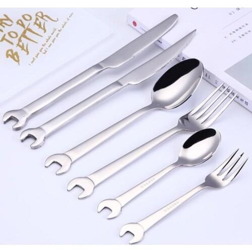 Wrench Stainless Steel Flatware Set Dinnerware Knife Fork Spoon Creative Kitchen tools 6pcs set SN2586