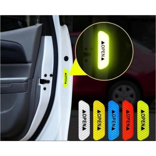 Wholesale 100sets Car Door opening Stickers Universal Safety Warning Mark OPEN Reflective Tape Motorcycle Bike Helmet Sticker