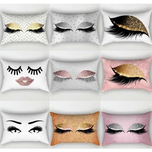 Pillowcase Rectangular Style Closed Eyelashes Pattern Printed with Sequin Decoration Casual Fashion Cushion Cover