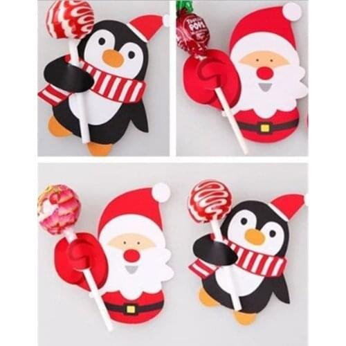 New Korean version of cute Santa penguin lollipop paper card Christmas decoration card insert Christmas party decoration
