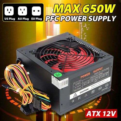 Newest 650W Power Supply 110V-230V 120mm LED Fan 24 Pin PCI SATA ATX 12V Active PFC PC Computer Power Supply for Desktop Gaming