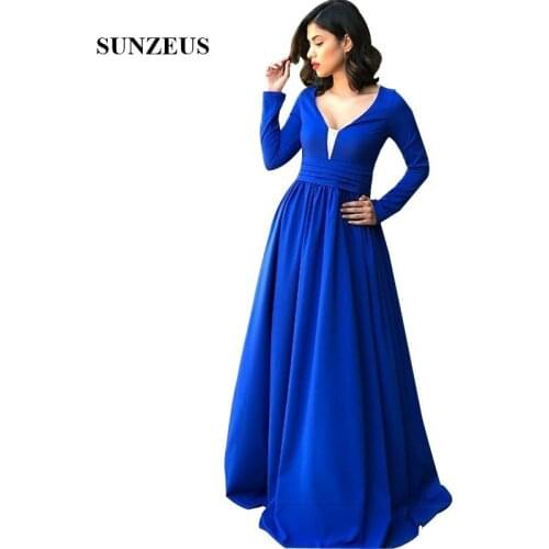 Long Sleeves Prom Dresses A-line Scoop Neck Long Royal Blue Party Dress Simple Elegant Women Formal Gowns
