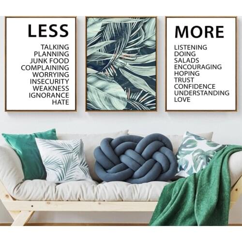 Green Plants Posters Prints Less More Painting Nordic Canvas Painting Quotes Posters And Prints Wall Art Picture Home Decor
