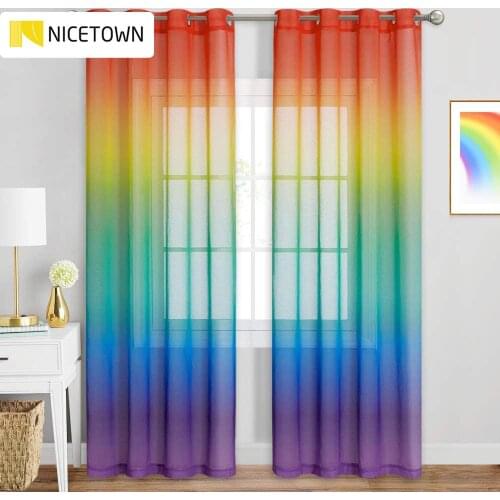 Colorful Rainbow Gradient Sheer Curtain for Living Room Wedding Party Decoration Organza Country Style Tende Gothic Home Decor