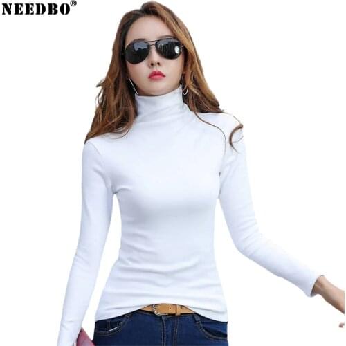 NEEDBO Womens Sweater Turtleneck Long Sleeves Pullover Sweater Sexy Elastic Bodycon Pull Solid Femme Sweaters Women Top 2021