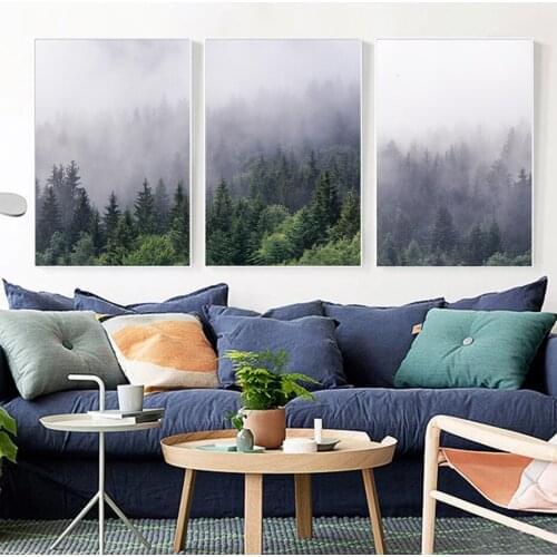 Nordic Misty Forest Art Paintings Abstract Nature Landscape Canvas Prints Modern Living Room Bedroom Wall Picture Freshing Decor