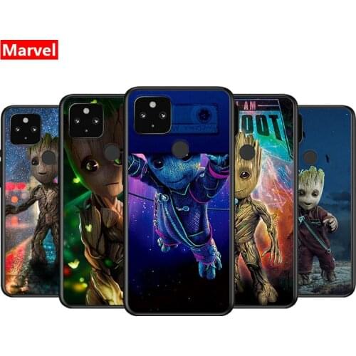 Marvel Super Hero Avengers Groot For Google Pixel 5 4A 5G 4 XL Soft Shell TPU Silicone Black Cover Phone Case