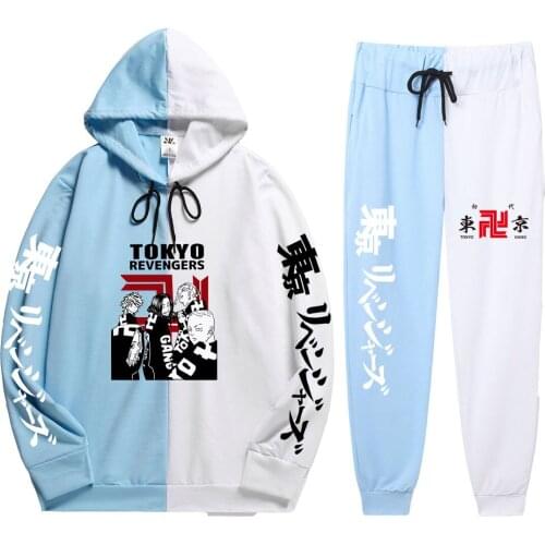 New Summer 2 Pieces Sets Japan Anime Tokyo Revengers Print hoodies sets Loose Simplicity Patchwork Thin Hoodie+Patchwork Pants