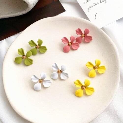 Korean Temperament Simple Paint Earrings for Women Candy Color Matte Flower Ear Studs Female Ins Korean Earrings Party Gifts
