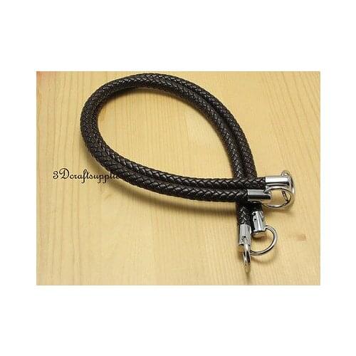 Crochet PU leather handles purse handles a pair dark brown 25 inch AB52