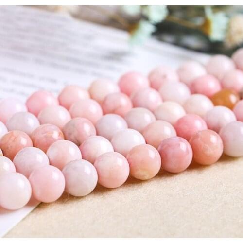 High Quality Natural Pink Opel Stone 4/6/8/10/12/14mm Smooth Round Necklace Bracelet Jewelry DIY Gems Loose Beads 38cm wk115