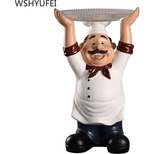 WSHYUFEI 29cm Resin Chef Figurines Creative Home Restaurant Table Decoration People Miniature Ornament Office Desk crafts