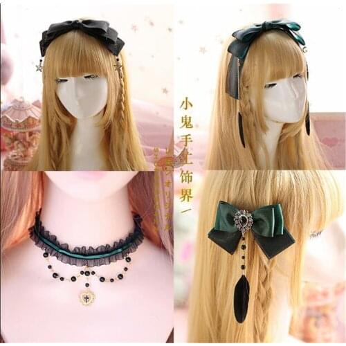 Dark green Gothic Lolita Lace Trim KC hair pin Bow Handwork Hair Accessories Headwear Womens Headdress B464 B474