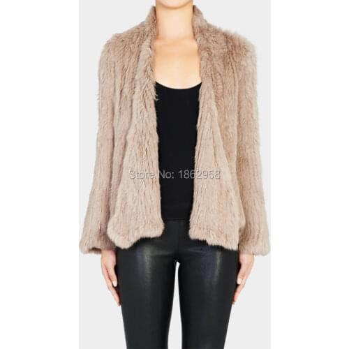 SJ020 New Zealand Australia Open Front 1*1 Thick Knit Top Quality Promotional Womens Real Rabbit Fur Jacket