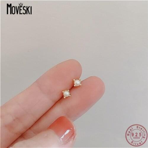 MOVESKI 925 Sterling Silver Small Pearl Earrings Women Products Hot Sale Korean Fashion Trend Wedding Party Gift Jewelry