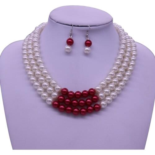 Abadon Multi String White Red Pearl Statement Necklaces Delta Sorority Fraternity DST Label Women Choker Jewelry