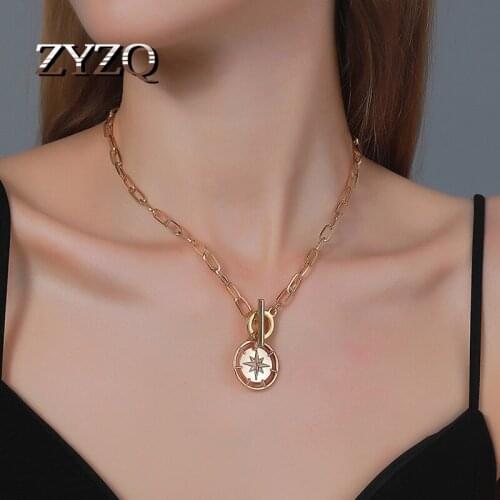 ZYZQ Popular Girl Fashion Necklace Temperament Eight-Pointed Star One Word Buckle Short Women Necklace Trendy Couple Jewelry
