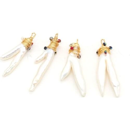 1PC Charms Natural White Pearl Pendant Irregural Winding Wire Pearl Pendant for Jewelry Necklace Bracelet 35x35-16x40mm