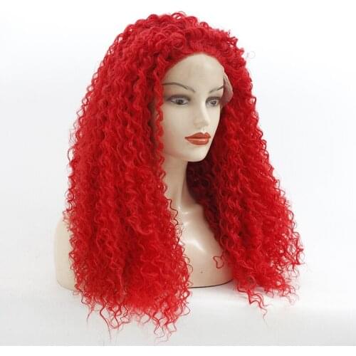 180%Density Afro Kinky Curly Lace Wig Red Color Synthetic Lace Front Wigs Heat Resistant Glueless Full Wigs For Black Women
