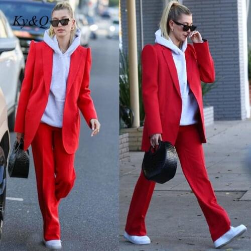 2021 Autumn Winter New Fashion Women Two Piece Set Red Blazer+Trousers Runway Party Office Lady New Trend Jacket Pants Suits