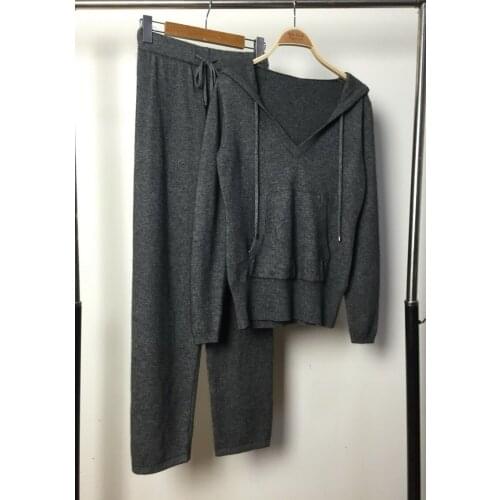 2020 Drawstring Wool Tracksuits Customize The European Fashionable New Autumn/winter Hooded Sweater Knitting Suit + Pants Women