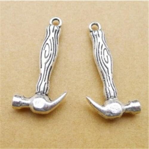 50Pcs/lot Antique Silver Hammer Charms 15*31MM Tool Charms Handmade Jewelry Accessories