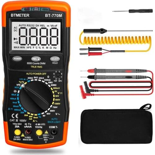 BT-770M Digital Multimeter TRMS 6000 Counts Auto/Manual Tester for AC/DC Volt/Amp, Ohm Capacitance Frequency Continuity NCV