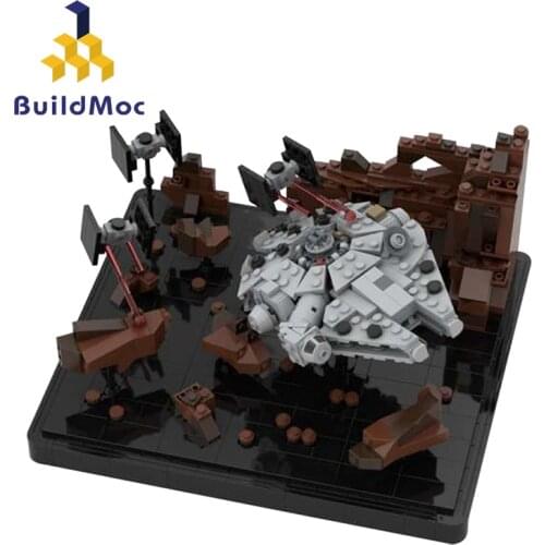 BuildMOC Movie Series Spaceship Millennium TIE Fighter Asteroid Chase Space Wars Scene Building Blocks Toys For Childrens Gifts