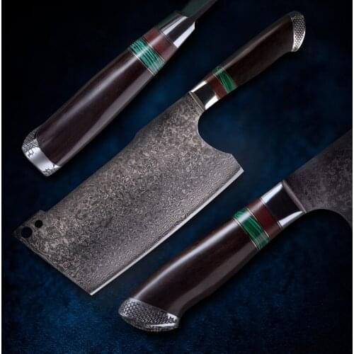 FZIZUO 7”Heavy Duty Chopper Knife for Cutting Bone and Meat Ebony G10 Handle Handmade Damascus Chinese Cleaver Butcher Knife