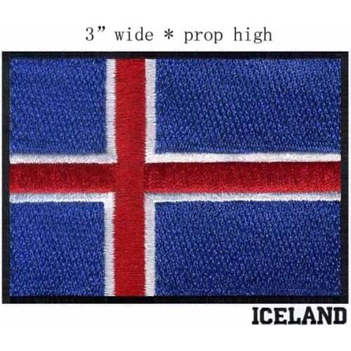 Iceland 3" wide embroidery flag patch for red white blue with black outline/sewing supplies/motorcycle jacket